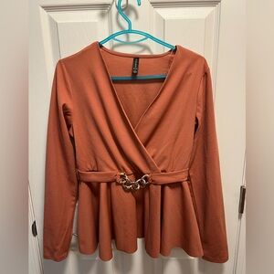 Amisu Rust Wrap Blouse with Chain Detail